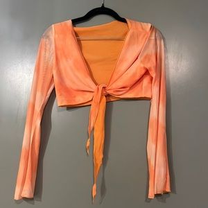 Two piece set. Orange crop top and mini skirt set.